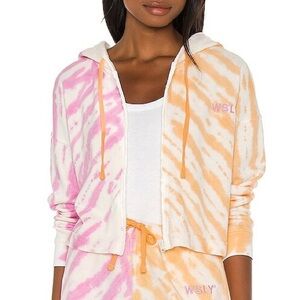 WSLY Ecosoft Cropped Zip Up Hoodie in Helio & Cantaloupe Tie Dye
